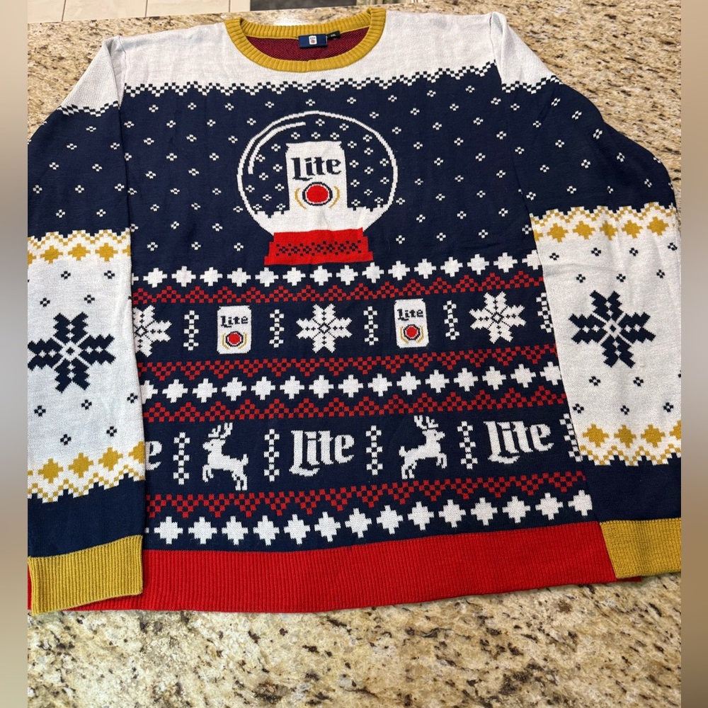 Miller Lite Special Edition Novelty Print Beer Ugly Christmas Sweater LS 2XL